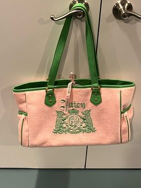 Vintage  Juicy Couture Velour Baby Diaper Bag Tote  Pink & Green. RARE!